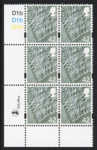NI98a  42p linen. Cyld. D1b x 3    phos. D1b blue fluor   printed by DLR U/M (MNH)
