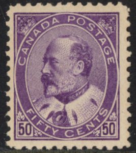 1908  Canada SG.187  50c deep violet. lightly mounted mint.