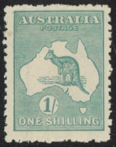 1916 Australia SG.40 1/- blue green die 2 mounted mint.