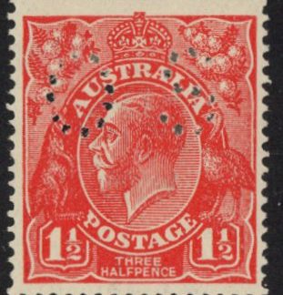 1924 Australia 1½d scarlet SG.O80 perfin 'OS' m/m