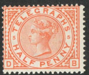 SG.1 ½d orange plate 5 letters 'DB' mounted mint.