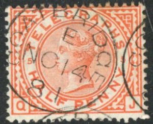 SG. T1 ½d orange plate 5  letters 'QJ' superb used.
