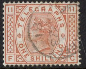 SG. T10  1/- brown-orange plate 11 letters 'FC' fine used.