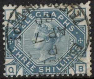 SG.T11 3/- slate blue plate 1 Letters QB fine used