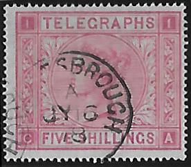 SG.T13 5/- rose plate 1 Letters 'CA' fine used