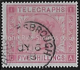 SG.T13 5/- rose plate 1 Letters 'CA' fine used