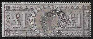 SG.T17 £1.00 brown-lilac plate 1 letters'AB' fine used.