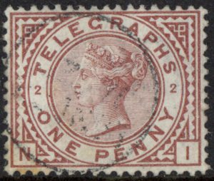 SG.T2 1d red-brown plate 2 letters 'NI' fine used.