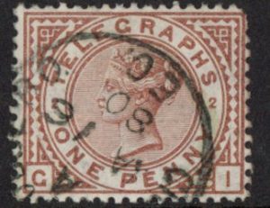 SG.T2 1d red-brown plate 2 letters 'GI' fine used.