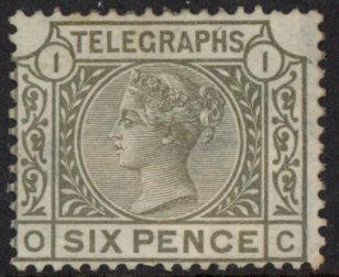 SG. T6 6d grey plate 1 letters 'OC'  mounted mint.