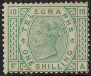 SG.T8 1/- deep green plate 10 letters 'FA' mounted mint.