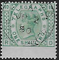 SG.T8 1/- deep green plate 10 Letters 'RD' fine used