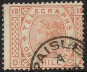 SG.T9 1/- brown-orange plate 10 letters 'OA' fine used.