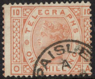 SG.T9 1/- brown-orange plate 10 letters 'OA' fine used.