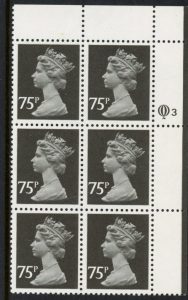 X1023 (UG130) Questa 75p black Type I Perf14 Cyl. Q3 R1 U/M (MNH)