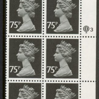 X1023 (UG130)  Questa 75p black Type I Perf14 Cyl. Q3 R1   U/M (MNH)