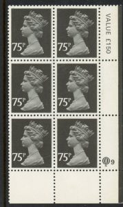X1023(UG130) 75p Questa Type 1 perf 14 Cyld. Q9 row 20 U/M (MNH)