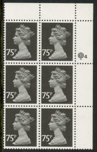 X1023 (UG130) Questa 75p black Type I Perf14 Cyl. Q4 R1 U/M (MNH)