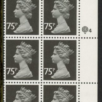 X1023 (UG130)  Questa 75p black Type I Perf14 Cyl. Q4 R1   U/M (MNH)