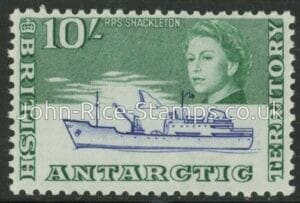 1963 British Antarctic. SG.14 10/- ultramarine & emerald. lightly mounted mint.