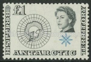 1963 British Antarctic. SG.15 £1.00 black & light blue. lightly mounted mint.
