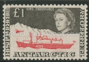 1963 British Antarctic. SG.15a £1.00 red & black. lightly mounted mint.
