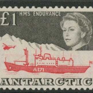 1963 British Antarctic. SG.15a £1.00  red & black. lightly mounted mint.