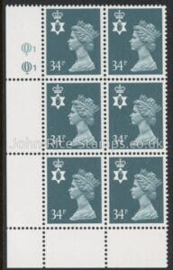 NI66  34p deep blue-grey. Cyld. Q1 Q1 ACP. printed by Questa U/M (MNH)