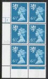 S23 Scotland 6½p greenish-blue CB.  Cyld.1dot. phos 18 Harrison.  U/M (MNH)