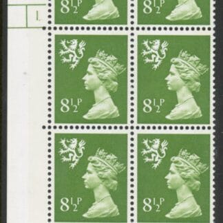S27  Scotland 8½p yellow-green.   cyld. 1 dot phos 21. Harrison.  U/M (MNH)