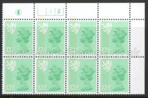 S38 Scotland 12½p light emerald. cyld. 1A1B no dot. Waddington.  U/M (MNH)
