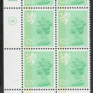 S38  Scotland 12½p light emerald.   cyld. 6A6B no dot. Waddington.  U/M (MNH)