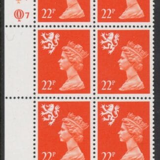 S66  Scotland 22p  bright orange-red perf 15x14 cyld. Q7 Q7   Questa  U/M (MNH)