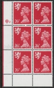 S72  Scotland 26p T11  rosine perf 15x14 cyld. Q2   Questa  U/M (MNH)