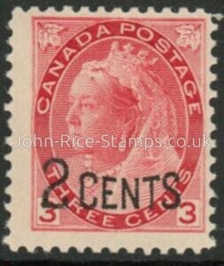 1899 Canada SG.172 2c on 3c . very lightly mounted mint.