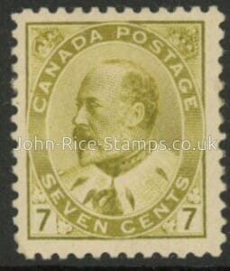 1911 Canada SG.180 7c yellow olive. mounted mint.