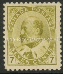 1911 Canada SG.180 7c yellow olive. mounted mint.