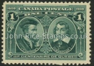 1908  Canada  SG.189  1c blue-green. Quebec Centenary. U/M (MNH).