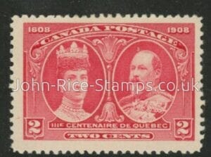 1908  Canada  SG.190  2c carmine. Quebec Centenary. mounted mint