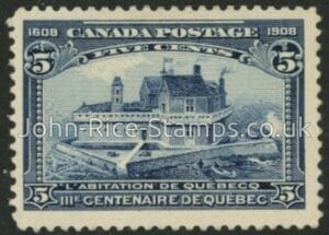 1908  Canada  SG.191  5c dull indigo. Quebec Centenary. mounted mint.