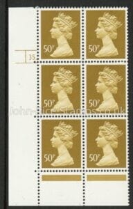 U428 (x993) Harrison 50p ochre (FCP) PVAD. cyld.35 dot U/M (MNH)