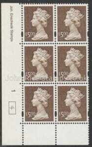 Y1803(UC17)  Enschéde £5.00 brown  Cyld. 1 no dot (4)  U/M (MNH)
