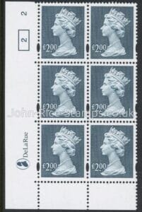 Y1801 (UC19) De La Rue £2.00 dull blue Cyld. 2 (2) U/M (MNH)