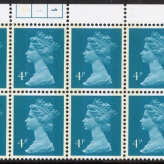X996 (UG12)  Waddington 4p greenish blue Cyld. 1,1 phos 2  no dot.  U/M (MNH)