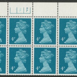X997 (UG13)  Waddington 4p greenish blue Cyld. 8a,7b dot.  U/M (MNH)