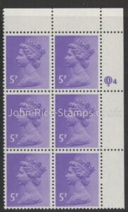X1003 (UG15)  Questa 5p light violet Perf 14 . FCP PVAD Cyld. Q4 row 1 U/M (MNH)