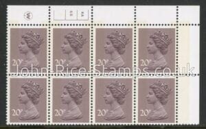 X998 (UG48) Waddington 20p dull purple. Cyld. 4a6b phos.6 no dot U/M (MNH)