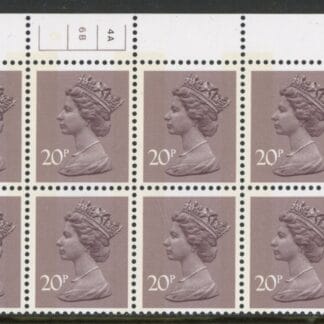 X998 (UG48)  Waddington 20p  dull purple.  Cyld. 4a6b phos.6 no dot    U/M (MNH)