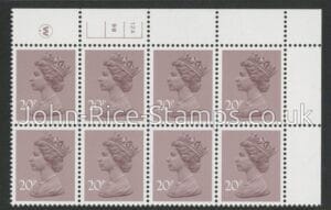 X999 (UG49)  Waddington 20p  dull purple. Cyld. 12A 9B no dot   U/M (MNH)