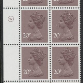 X999 (UG49)  Waddington 20p  dull purple.  Cyld. 22a13b  no dot    U/M (MNH)